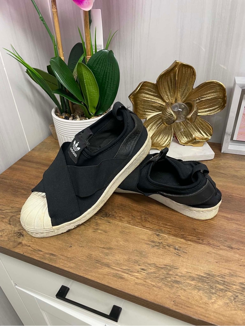 adidas Kids Black Slip-On Sneakers with White Shell Toe - Picture 2 of 3